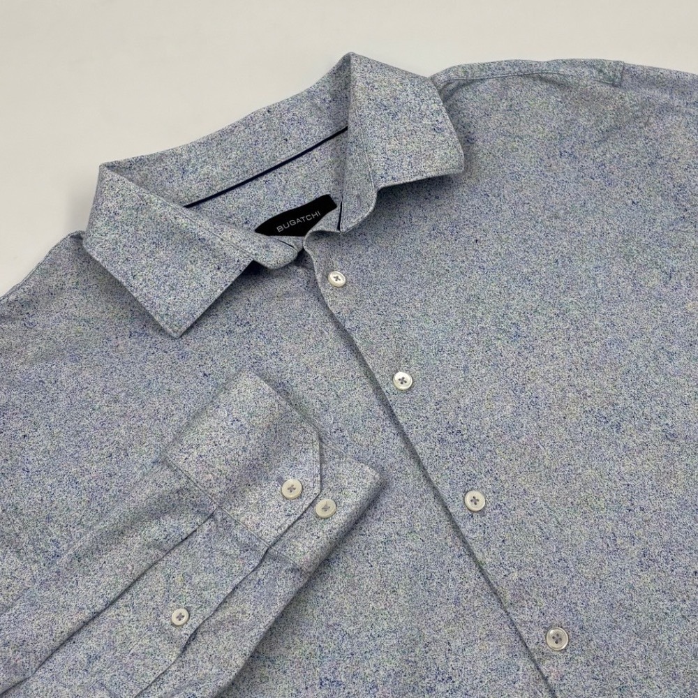 Bugatchi Men's XL 8 Way Stretch Button Down Blue Print Long Sleeve Shirt